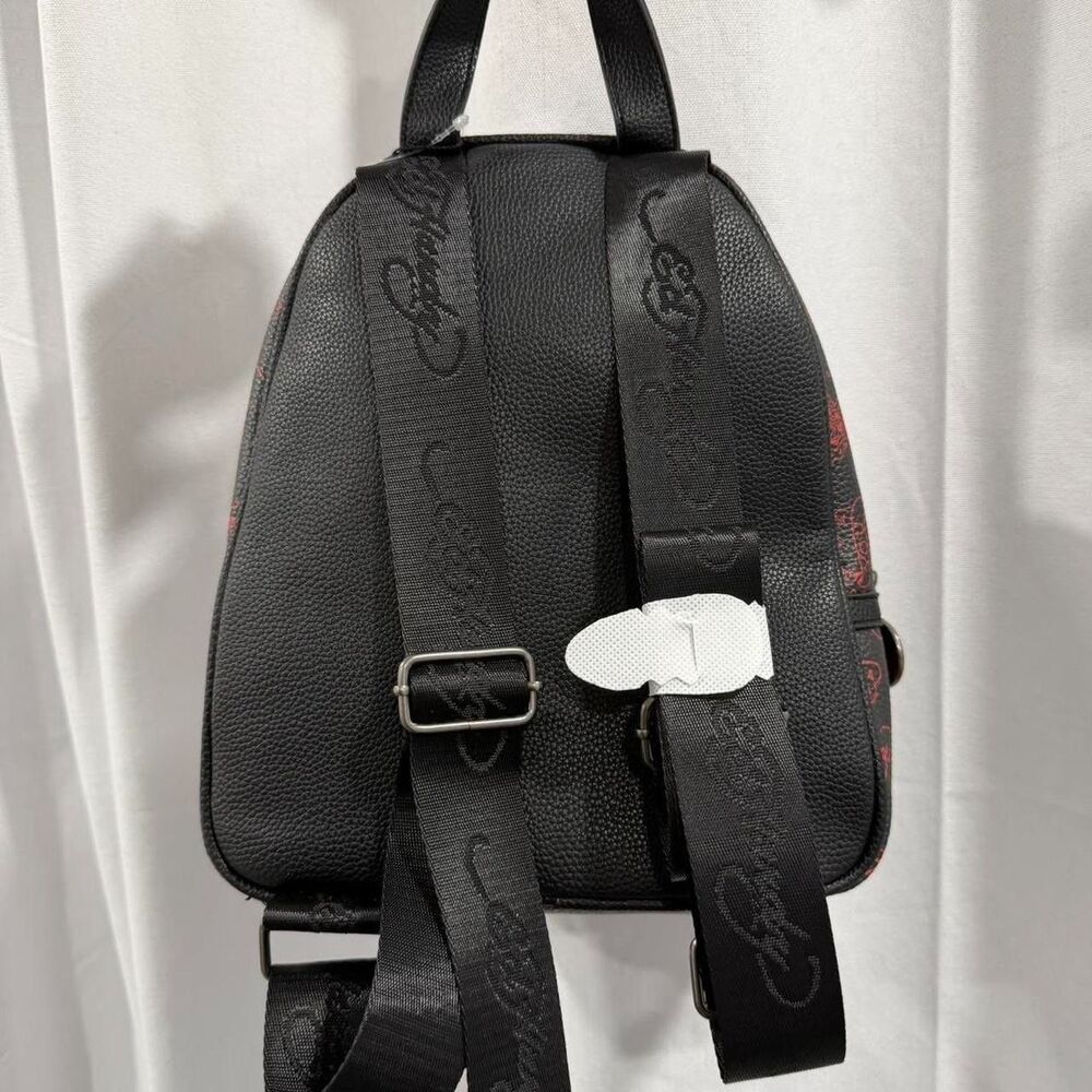 red and black ed hardy backpack with red butterfly and heart details - Picture 5 of 8